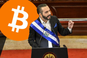 Presidente de El Salvador; ilustração do Bitcoin